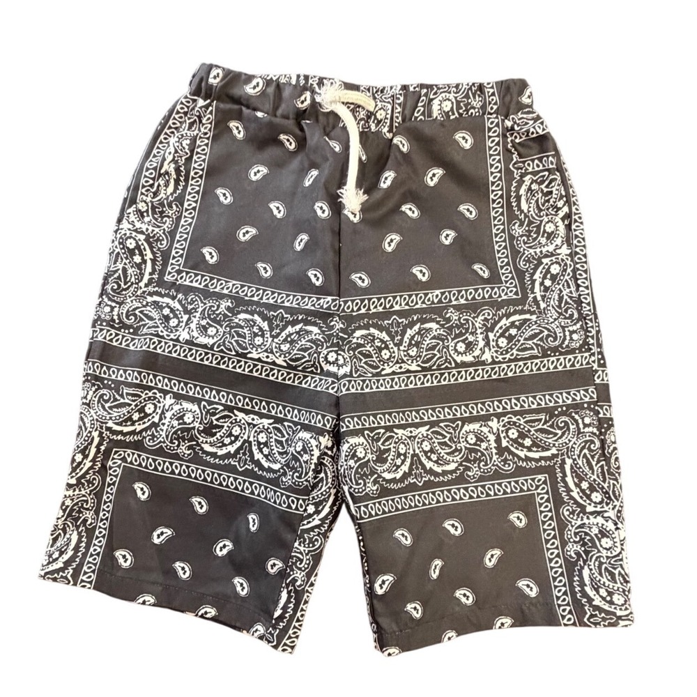 SHEIN Kids Boys Black Bandana Paisley Print Shorts Size 10Y Elastic Waist K2